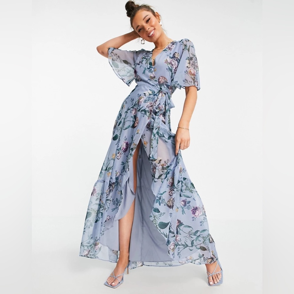 Hope & Ivy Flutter Sleeve Floral Wrap Maxi Dress | UK 16/US 12
